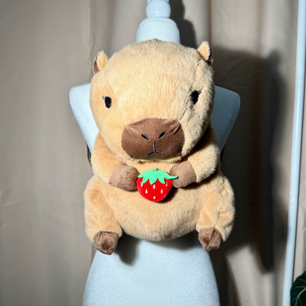 Sleepyville Critters Capybara Plush Backpack with Strawberry 🍓 - Picture 6 of 13